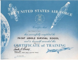 PACAF Jungle Survival School Certificate Aug 1970